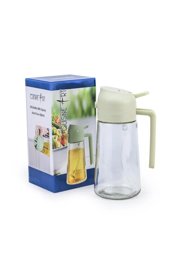 كويزين أرت زجاجة زيت فنية من زجاج صودا لايم مع بخاخ وصب 420 مل